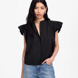 NWT Madewell Poplin Shirred Button-Up Shirt in black